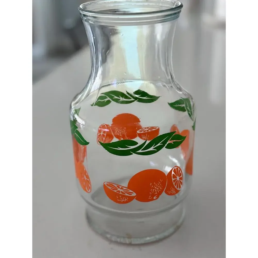 Vintage Anchor Hocking Orange Juice Carafe, Citrus Slice Glass Pitcher